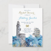 Nautical Lighthouse Waves Ship Brautparty Einladung (Vorderseite)