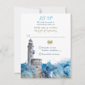 Nautical Lighthouse Waves Wedding RSVP Card Einladung (Vorderseite)