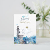 Nautical Lighthouse Waves Wedding RSVP Card Einladung (Stehend Vorderseite)