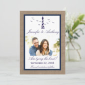 Nautical Lighthouse Wedding Foto Save the Date (Stehend Vorderseite)
