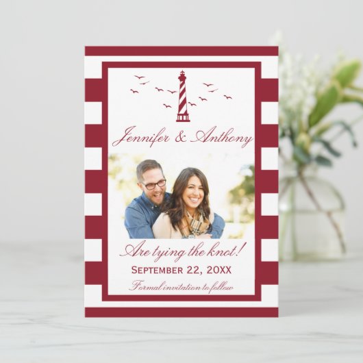 Nautical Lighthouse Wedding Foto Save the Date (Stehend Vorderseite)