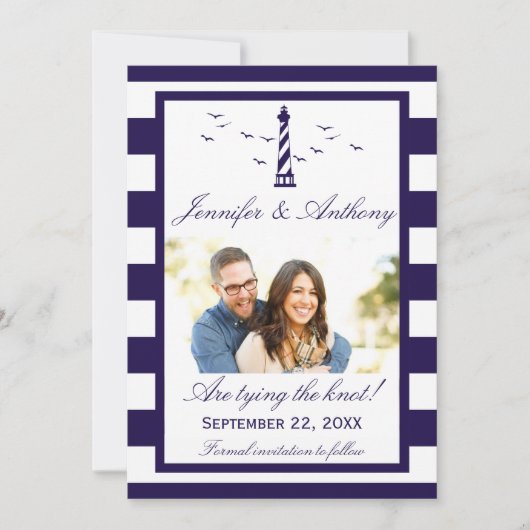 Nautical Lighthouse Wedding Foto Save the Date (Vorderseite)