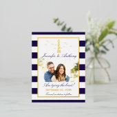 Nautical Lighthouse Wedding Foto Save the Date Folie Einladungspostkarte (Stehend vorne)