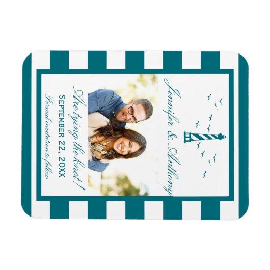 Nautical Lighthouse Wedding Foto Save the Date Magnet (Horizontal)