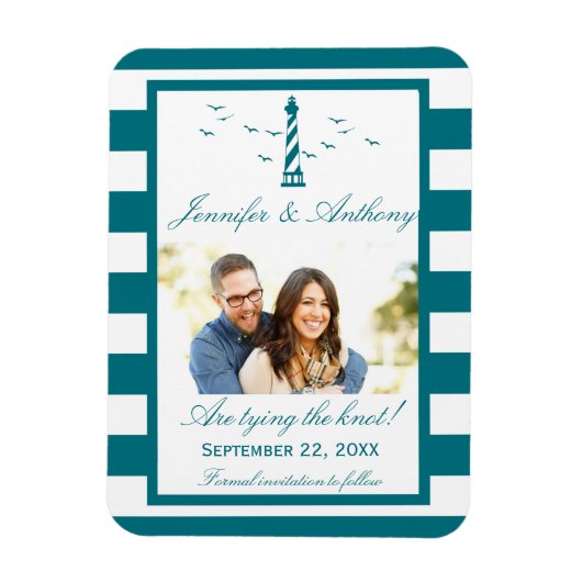 Nautical Lighthouse Wedding Foto Save the Date Magnet (Vertikal)