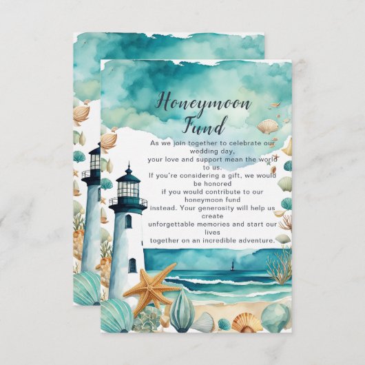Nautical Lighthouse Wedding Honeymoon Fund Begleitkarte (Vorne/Hinten)