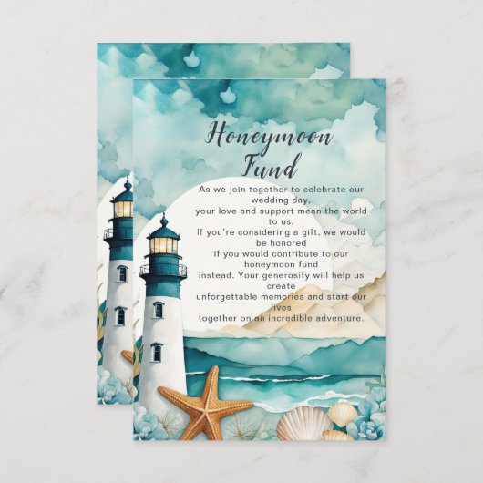 Nautical Lighthouse Wedding Honeymoon Fund Begleitkarte (Vorne/Hinten)