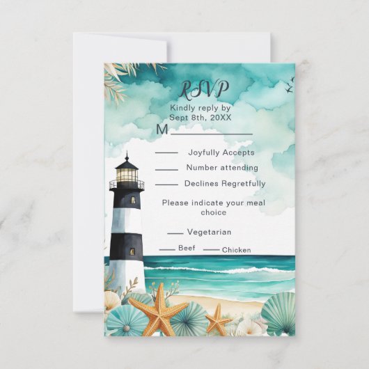 Nautical Lighthouse Wedding RSVP (Vorderseite)