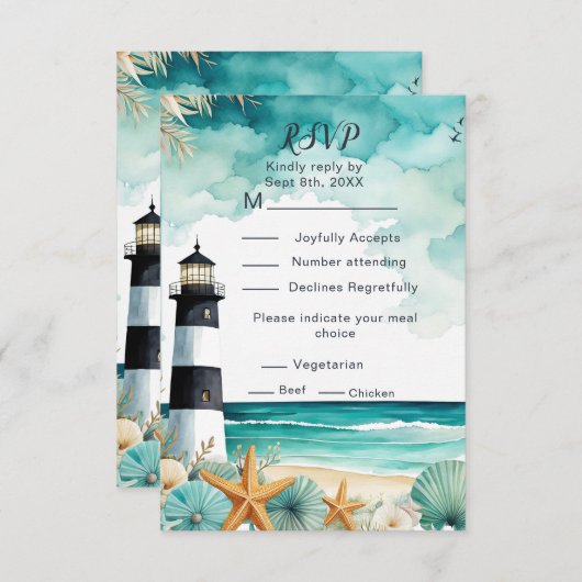 Nautical Lighthouse Wedding RSVP (Vorne/Hinten)