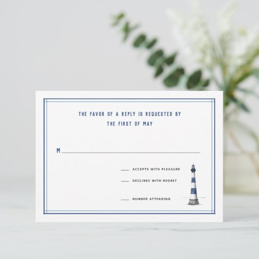 Nautical Lighthouse Wedding RSVP Card (Stehend Vorderseite)