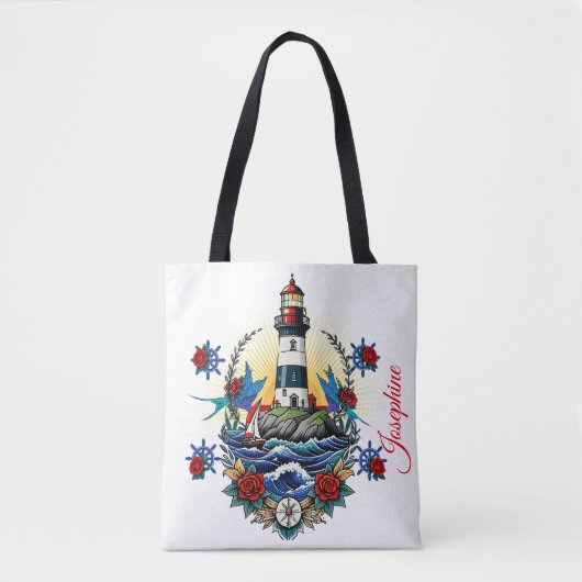 Nautical Lighthouse White Floral Red Blue Tasche (Vorderseite)