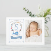 Nautical Little Niedlich Whale | Geburtsankündigun Ankündigung (Stehend Vorderseite)