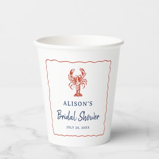 Nautical Lobster Coastal Bridal Shower  Pappbecher (Vorderseite)