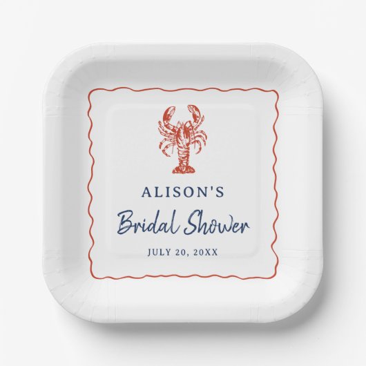 Nautical Lobster Coastal Bridal Shower  Pappteller (Vorderseite)
