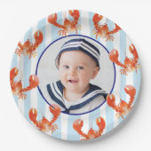 Nautical Lobster Kids Birthday Photo Pappteller (Vorderseite)