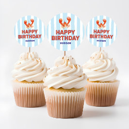 Nautical Lobster Kids Happy Birthday Runder Aufkleber