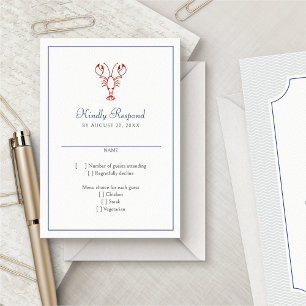 Nautical Lobster Wedding RSVP Karte