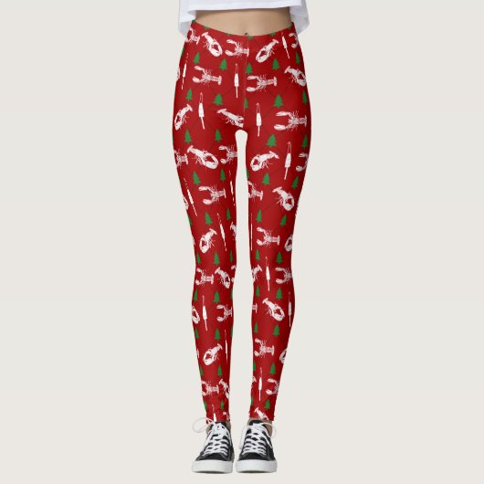 Nautical Lobsters and Buoys Christmas Pattern Leggings (Vorderseite)