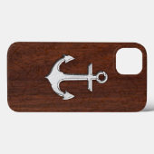 Nautical Mahogany Anchor Steel Case-Mate iPhone Hülle (Rückseite (Horizontal))