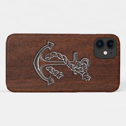 Nautical Mahogany Anchor Steel Case-Mate iPhone Hülle (Rückseite (Horizontal))