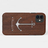 Nautical Mahogany Anchor Steel Case-Mate iPhone Hülle (Rückseite (Horizontal))
