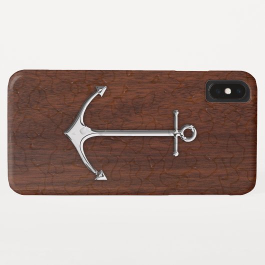 Nautical Mahogany Anchor Steel Case-Mate iPhone Hülle (Rückseite (Horizontal))