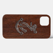 Nautical Mahogany Anchor Steel Case-Mate iPhone Hülle (Rückseite (Horizontal))