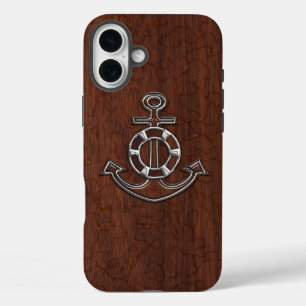Nautical Mahogany Anchor Steel iPhone 16 Plus Hülle