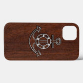 Nautical Mahogany Anchor Steel Case-Mate iPhone Hülle (Rückseite (Horizontal))