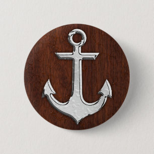 Nautical Mahogany Anchor Steel Decor Button
