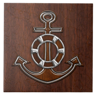 Nautical Mahogany Anchor Steel Decor Fliese
