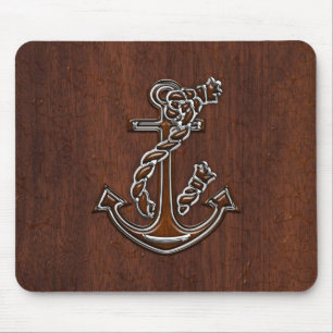 Nautical Mahogany Anchor Steel Decor Mousepad