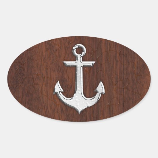 Nautical Mahogany Anchor Steel Decor Ovaler Aufkleber (Vorderseite)