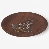 Nautical Mahogany Anchor Steel Decor Pappteller (Schrägansicht)
