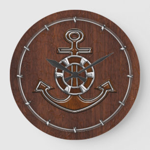 Nautical Mahogany Anchor Steel Große Wanduhr
