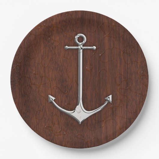 Nautical Mahogany Anchor Steel Pappteller (Vorderseite)