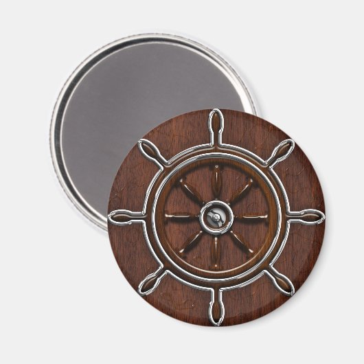 Nautical Mahogany Nautical Wheel Magnet (Vorderseite/Rückseite)