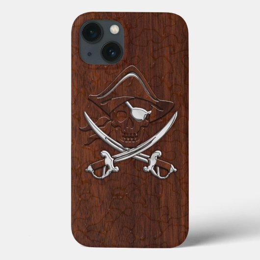 Nautical Mahogany Pirate Skull Steel Case-Mate iPhone Hülle (Rückseite)