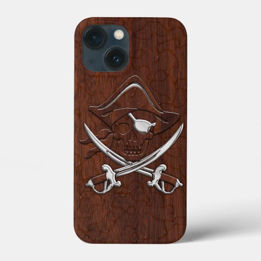 Nautical Mahogany Pirate Skull Steel Case-Mate iPhone Hülle (Rückseite)