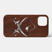 Nautical Mahogany Pirate Skull Steel Case-Mate iPhone Hülle (Rückseite (Horizontal))