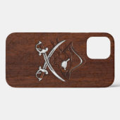 Nautical Mahogany Pirate Skull Steel Case-Mate iPhone Hülle (Rückseite (Horizontal))