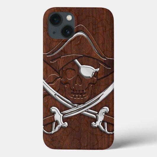 Nautical Mahogany Pirate Skull Steel Case-Mate iPhone Hülle (Rückseite)
