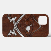 Nautical Mahogany Pirate Skull Steel Case-Mate iPhone Hülle (Rückseite (Horizontal))
