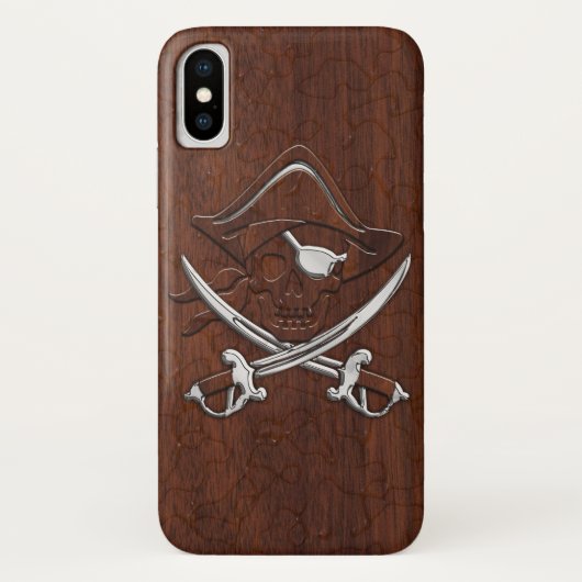 Nautical Mahogany Pirate Skull Steel Case-Mate iPhone Hülle (Rückseite)
