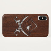 Nautical Mahogany Pirate Skull Steel Case-Mate iPhone Hülle (Rückseite (Horizontal))