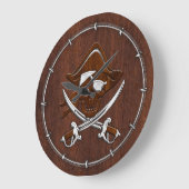 Nautical Mahogany Pirate Skull Steel Große Wanduhr (Winkel)