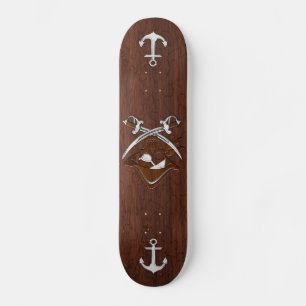 Nautical Mahogany Pirate Skull Steel Skateboard