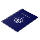 Nautical Marine Blue & White Wind Rose Kompass Sta Notizblock (Linke Seite)