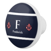 Nautical Marine Marine Marine Blue White Stripes D Keramikknauf (Rechts)