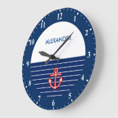 Nautical Marine Navy White Anchor Design Große Wanduhr (Winkel)